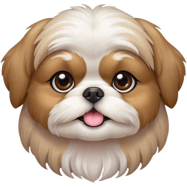 Cinematic Cute Shih Tzu Portrait Emoji, Head playfully tilted with large, sparkling eyes and a fluffy, endearing fur in gentle, pastel tones, simplified yet irresistibly charming, highly detailed, glowing with a warm, cuddly radiance, high shine, radiating affectionate and joyful energy, styled with a soft, playful outline, capturing the essence of a cute Shih Tzu that seems destined to charm everyone in its path! emoji