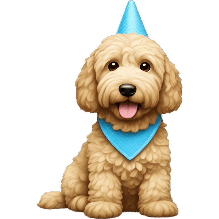 golden doodle wearing blue cone  emoji