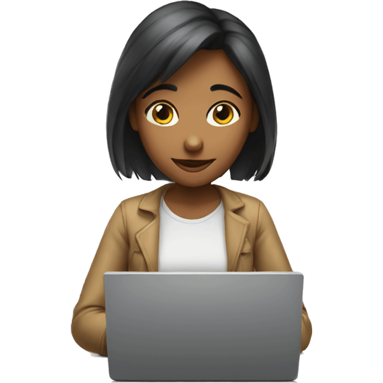 A girl working on laptop with what expression emoji