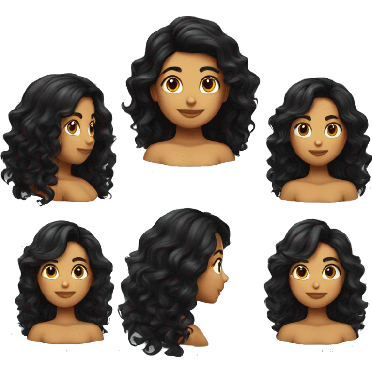 Chica con cabello ondulado negro y largo, tez morena y nariz respingada emoji