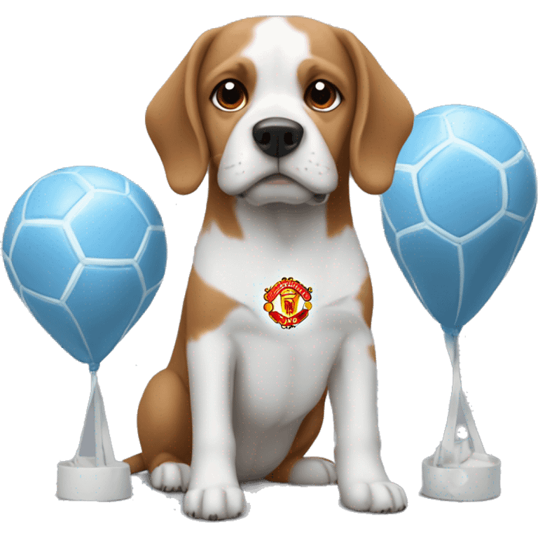 Dog with man united and Man City emoji