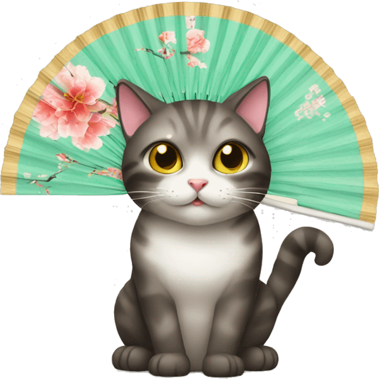 Cat using a chinese fan emoji