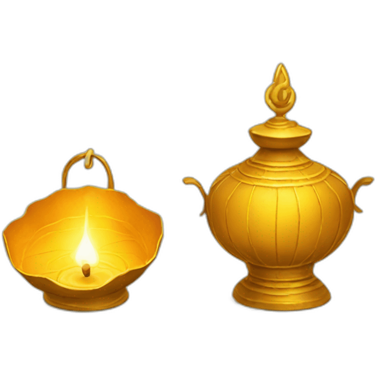 Golden Diya and lantern emoji