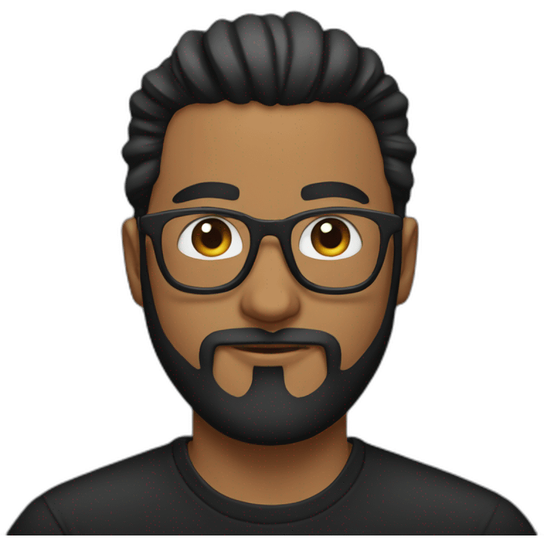 Man with clear glasses and a black tshirt and a man bun and beard emoji