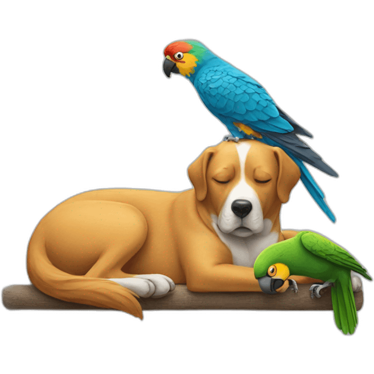 sleeping dog with parrot emoji