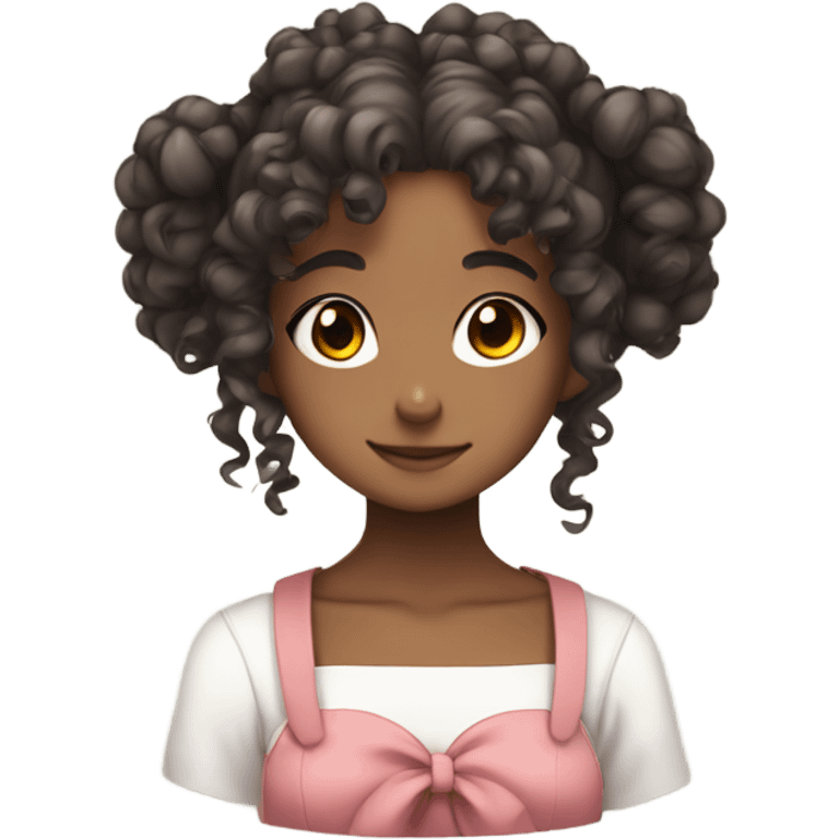 Cute girl with curly hair in two buns, anime style emoji