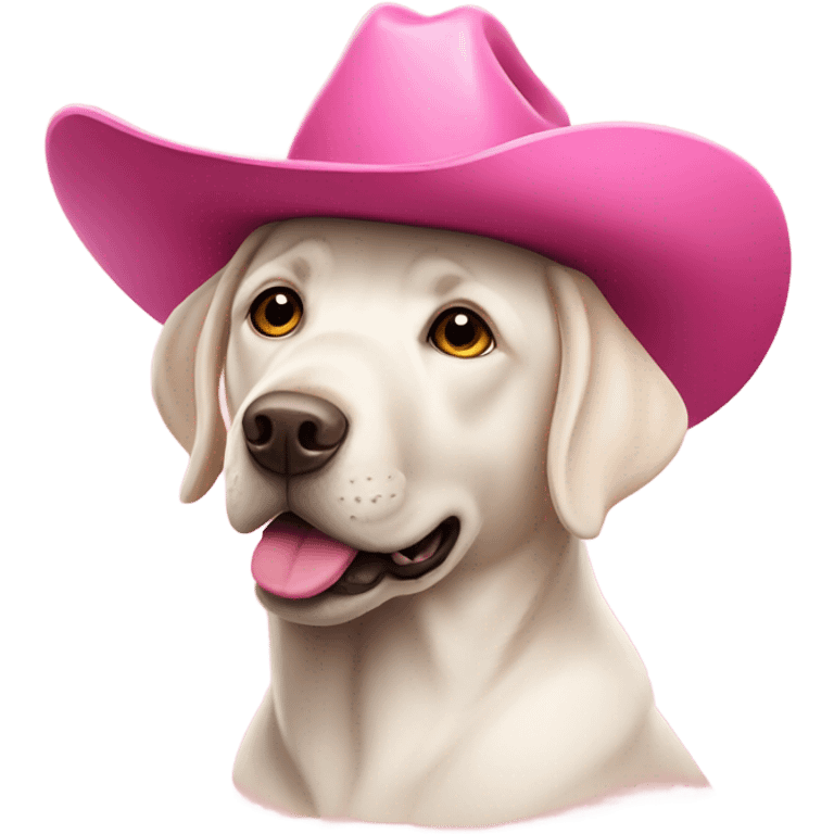 white labrador wearing pink cowboy hat emoji