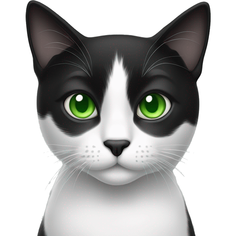 Black and white cat with green eyes emoji