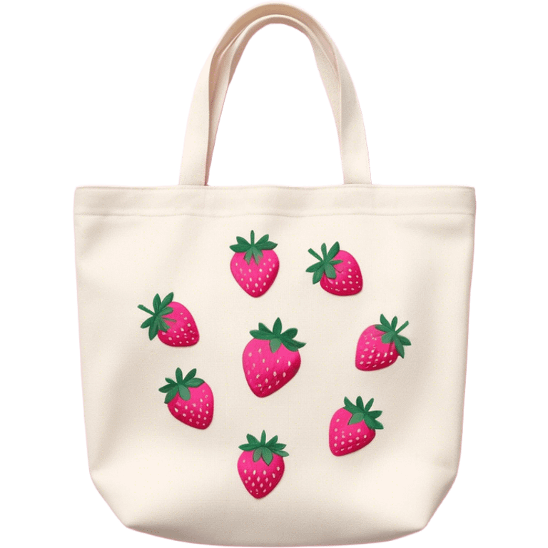 Canvas tote bag with embroidered pink strawberries  emoji