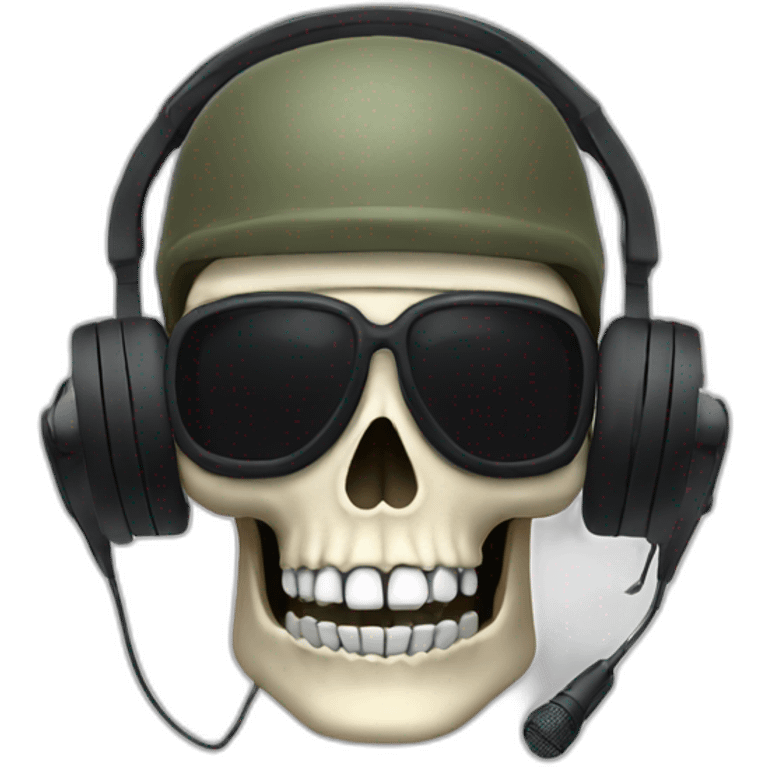 Military Skeleton mask with a long black mask underneath it and headset with a microphone emoji