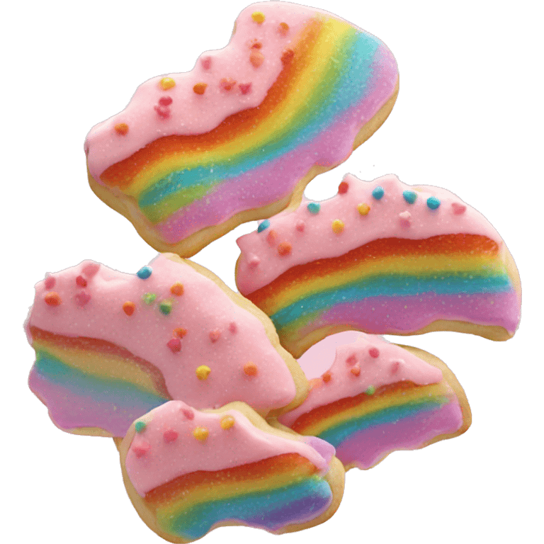 pink frosting rainbow sprinkled sugar cookie emoji