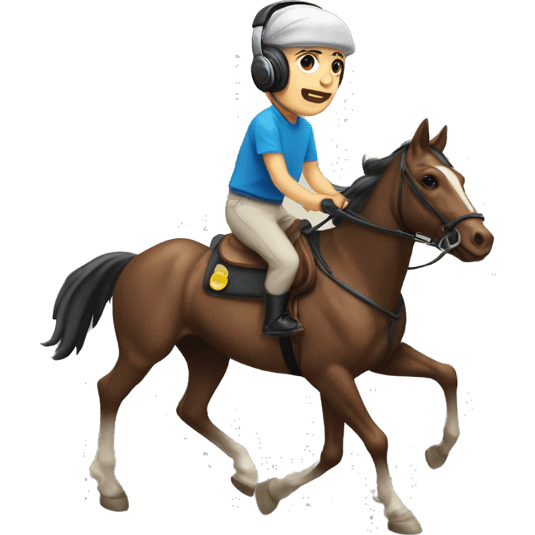 persona en carrera de caballo con audifonos de persona sordas emoji