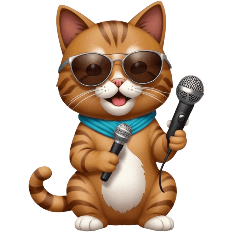 Cat with sunglasses singing with a mic like a rockstar emoji