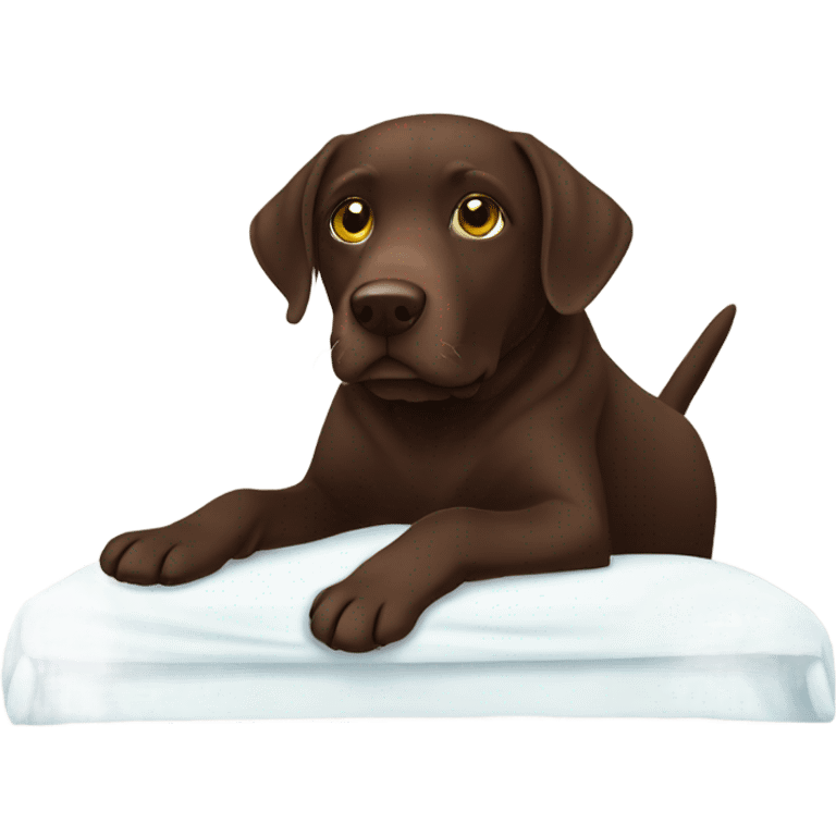 Chocolate Labrador on bed emoji