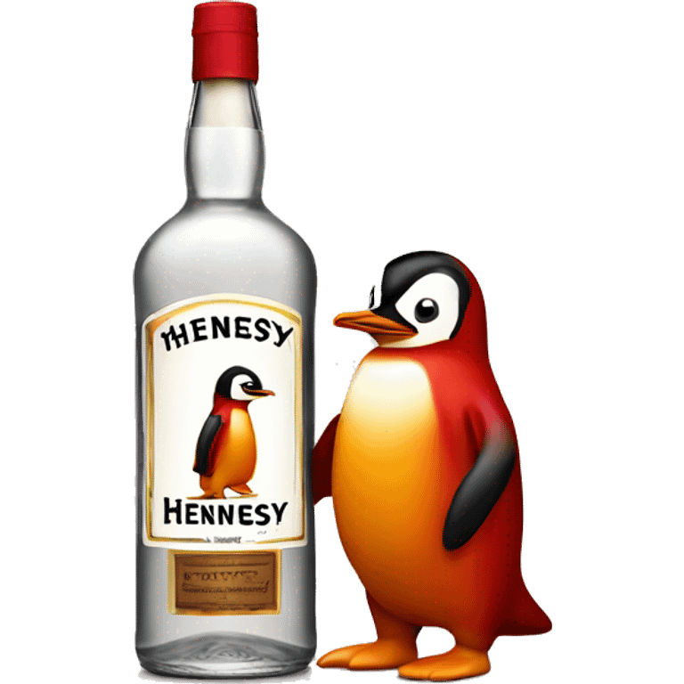 Hennessy liquor bottle held by a red penguin  emoji