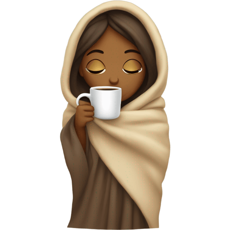 girl inside a blanket sipping coffee eyes closed emoji