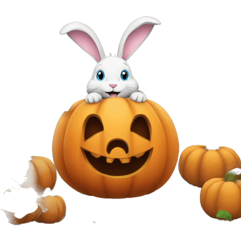 Bunny coming out of pumpkin with leafs emoji