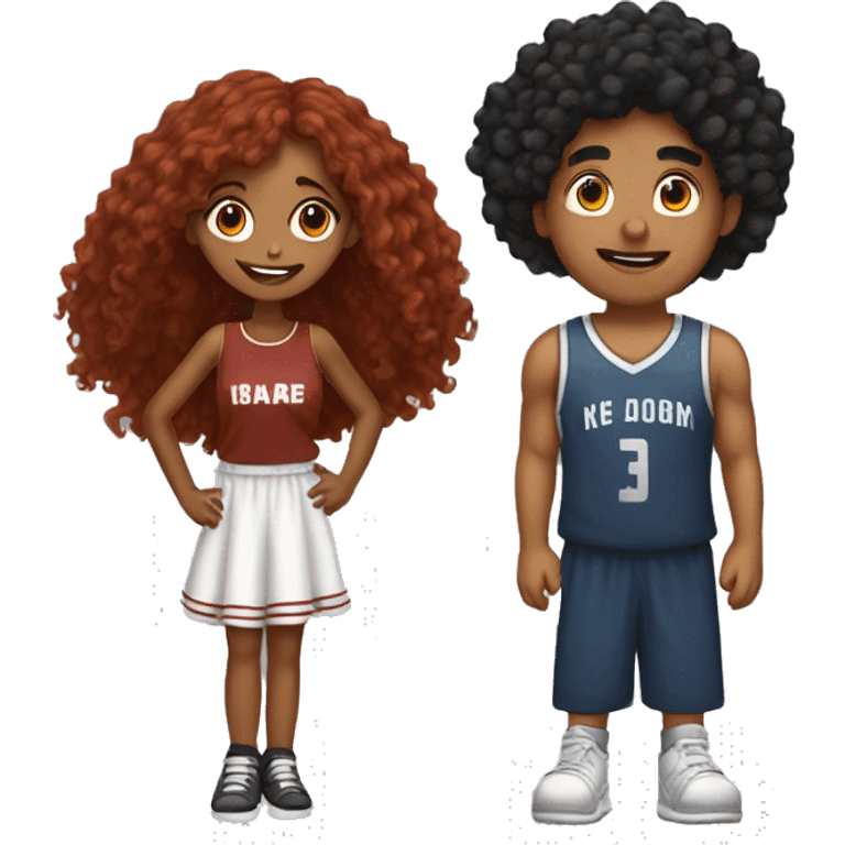 indian girl with black hair in love with a guy with curly red hair who plays basketball emoji