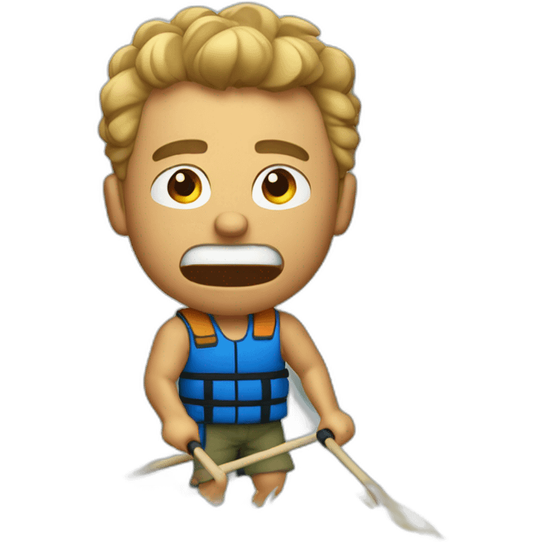 Angry tan guy with buzzed hair cut  rafting on a river emoji