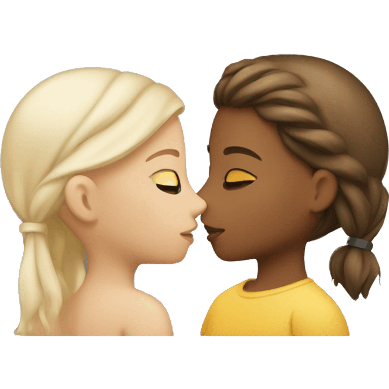 Two girls kissing one white and the other yellowish skin color  emoji