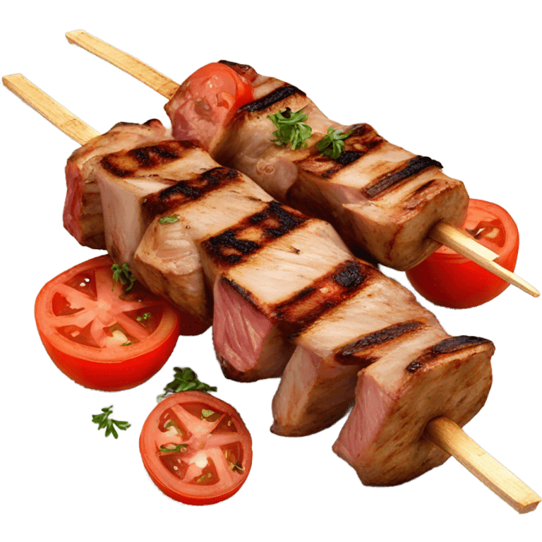 Grilled kebab with grilled tomato emoji