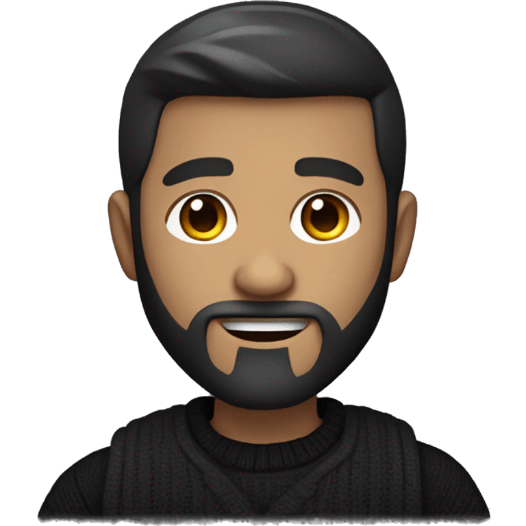     memoji of a man with beard and a laptop in front, apple-style,modern,dark hair,black sweater,computer in hand,white skin, an avatar image gonna be round  emoji