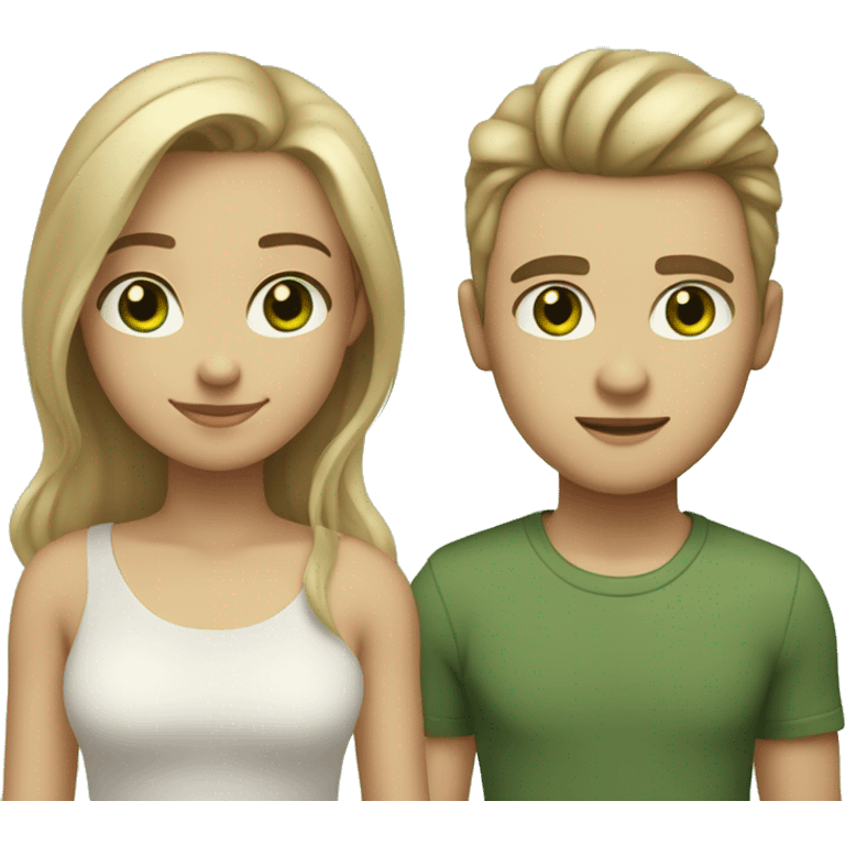 A girl with light skin and light Brown hair and green eyes, beside her a Guy with light beige skin dirtyblond hair and green eyes emoji