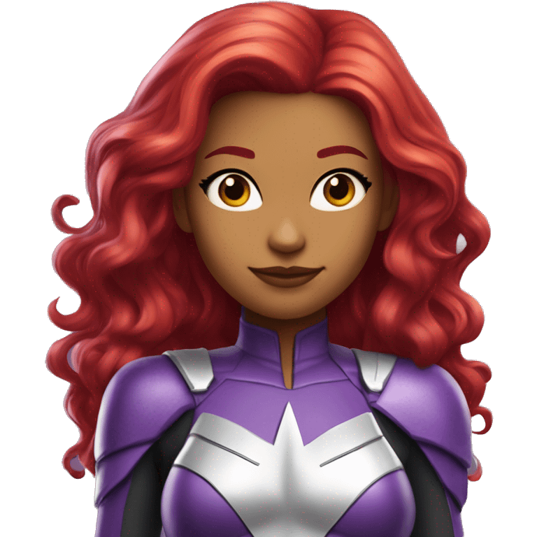 dc comics starfire firey red hair; purple and silver outfit emoji