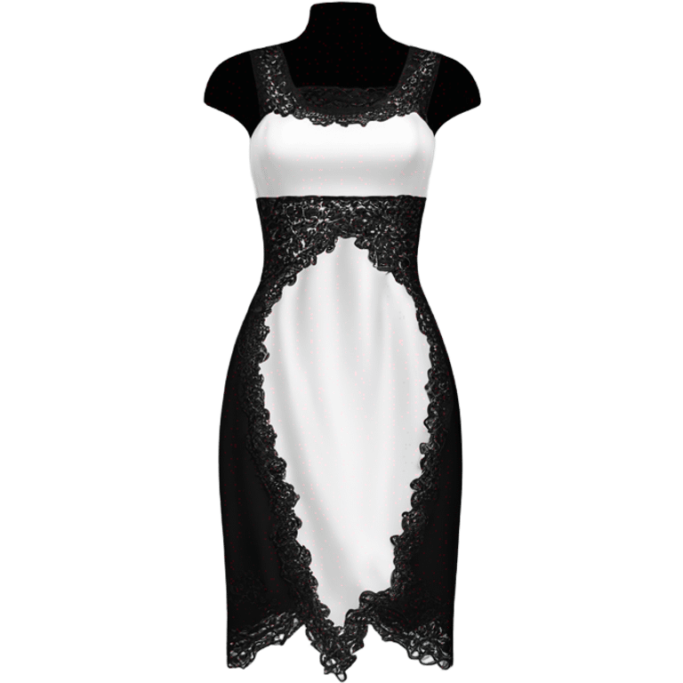 Realistic isolated fancy beautiful feminine white square neck dress with black sequin lace and split up the leg.of the dress. emoji