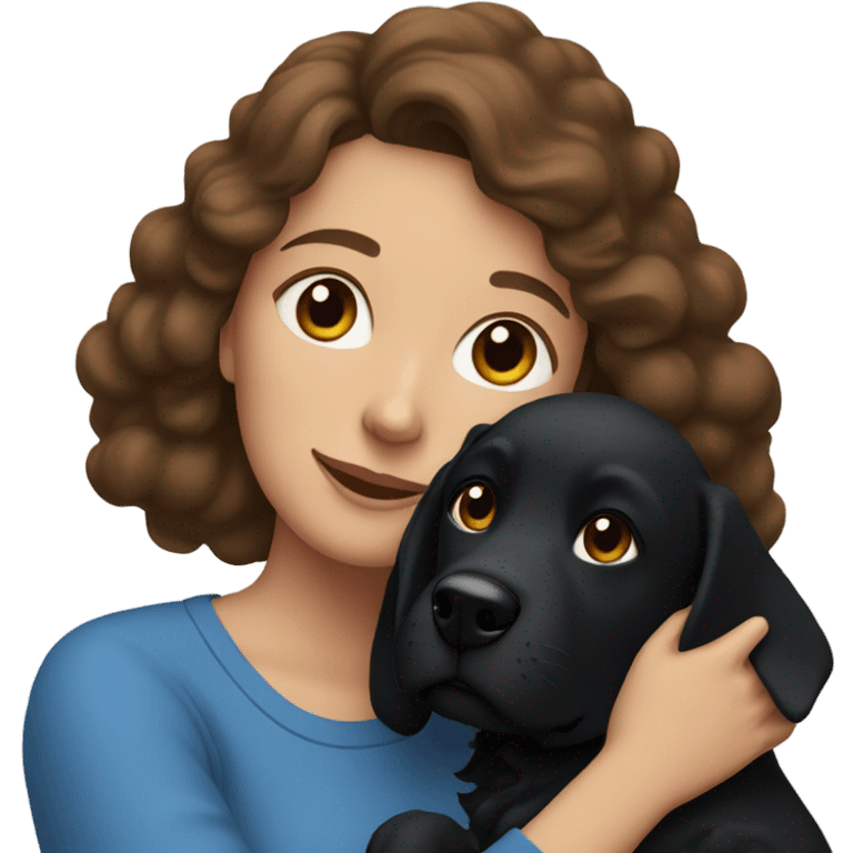 A lady with a brown hair and a blue sweatshirt petting a black dog emoji