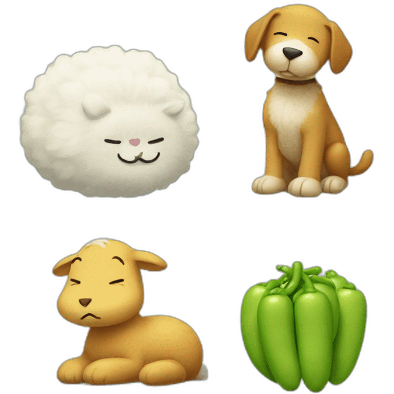 peanuts, edamame, a sleeping lamb and a cat emoji