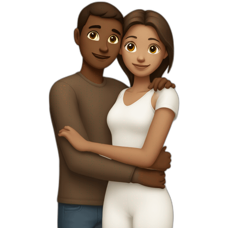 brown girl with white skin hugging a brown boy with white skin shorter than her emoji