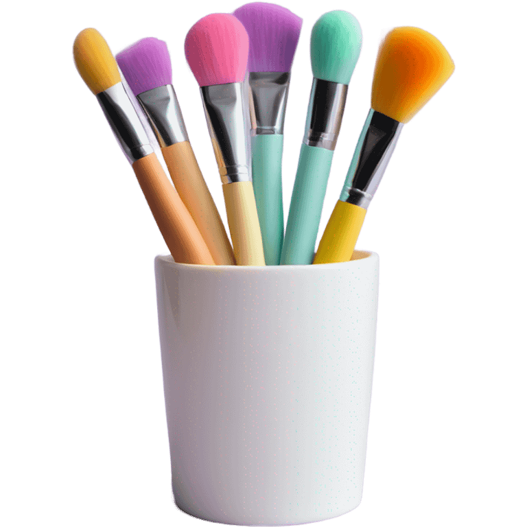 Realistic pastel makeup brushes and sponge in a white cup holder emoji