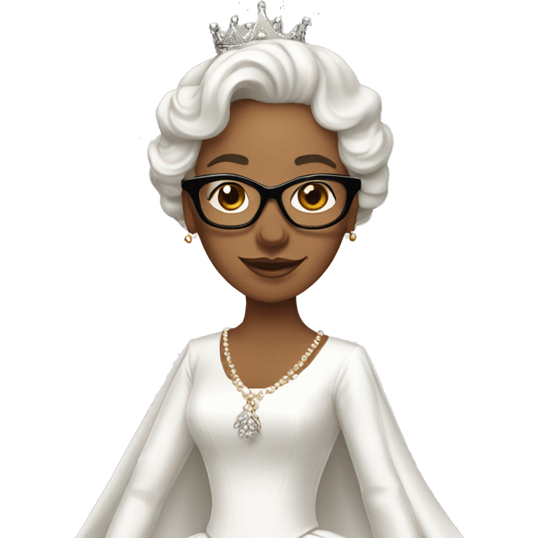 Queen in a white gown and glasses emoji