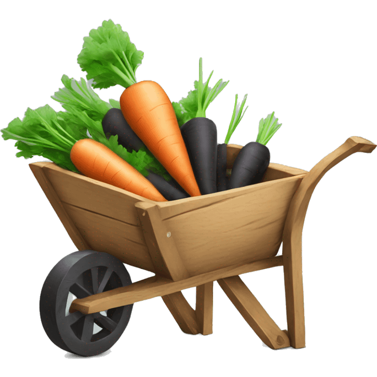 Dark cute Carrots in a wooden  wheelbarrow  emoji