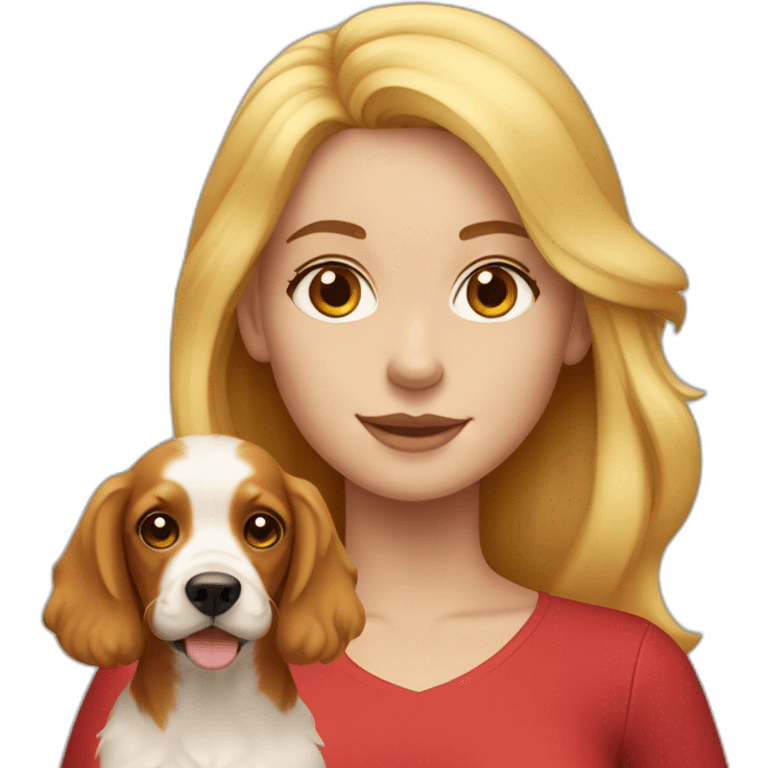 blonde girl with red cocker spaniel emoji