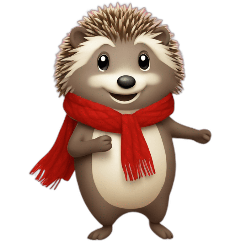 hedgehog dancing really happy with red scarf emoji