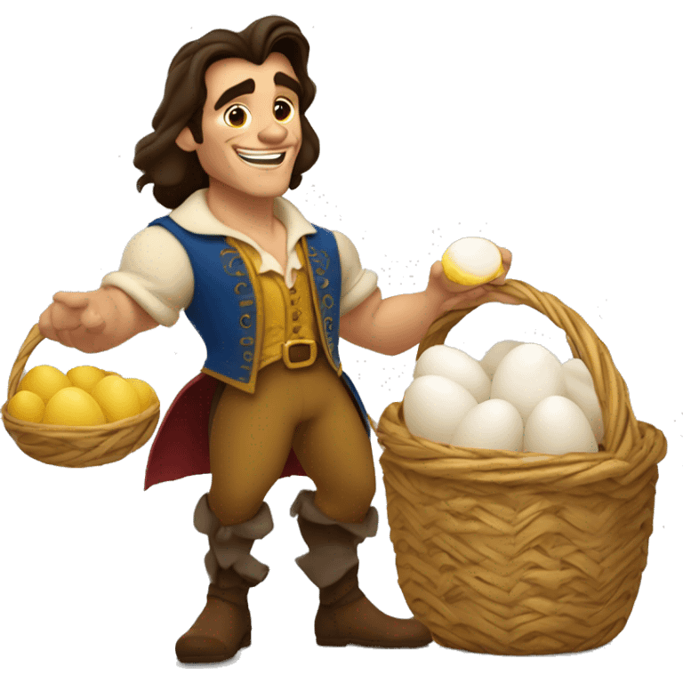 Gaston from Beauty and the Beast holding eggs emoji