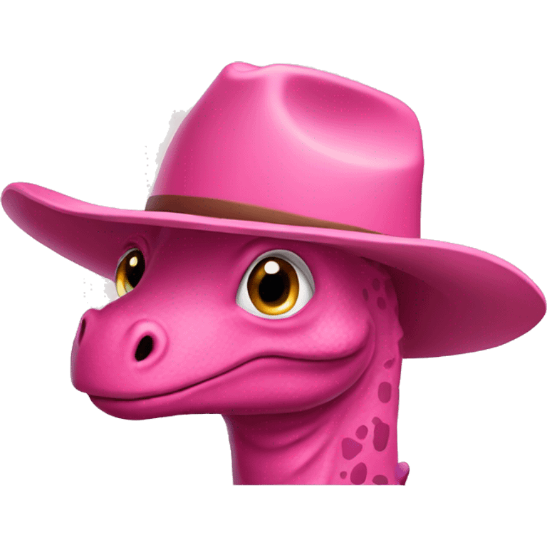 Pink dinosaur with brown cowboy hat emoji