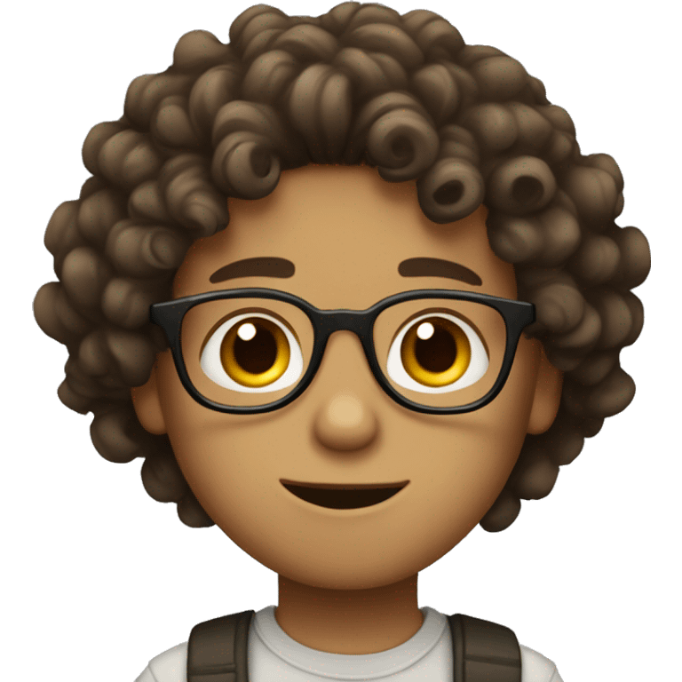 boy with curly brown hair, brown eyes and glasses emoji