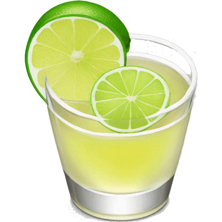 A single tequila shot with slice of green lemon piece emoji