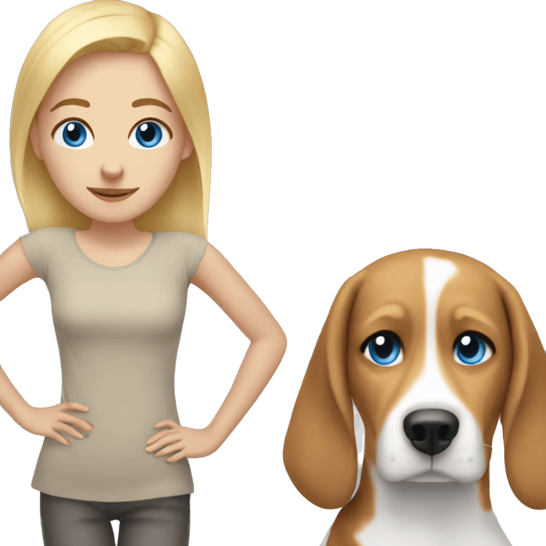 long blonde girl with blue eyes with beagle  emoji