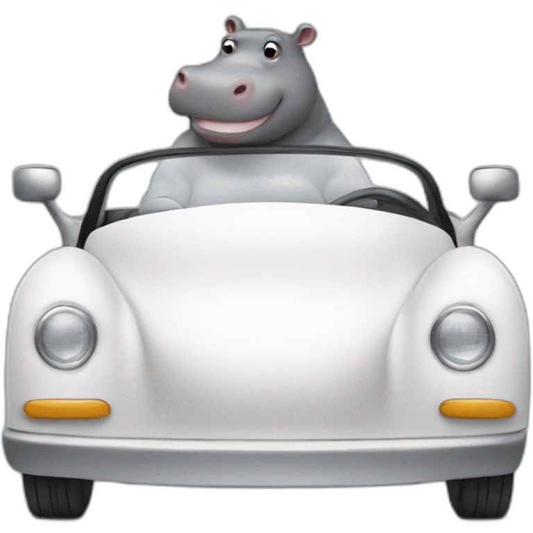 Hippo driving a White car emoji