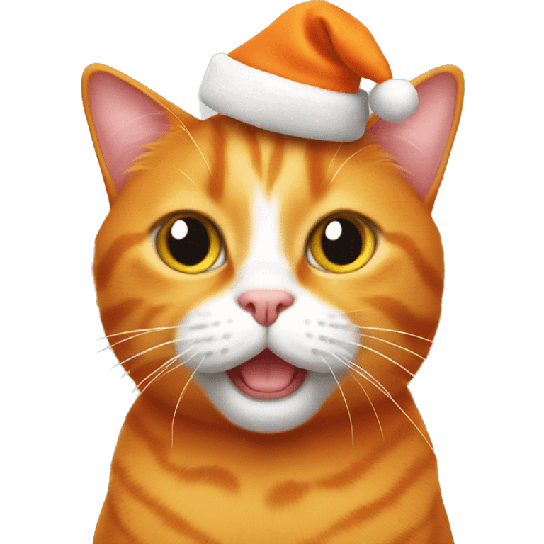 Orange cat wearing Christmas hat emoji