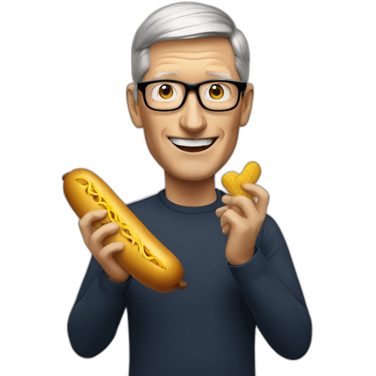 Tim Cook eating yellow sausage emoji