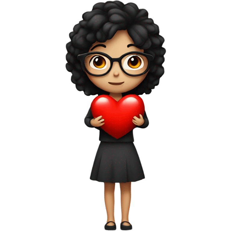 girl with black hair and glasses hugging a red heart  emoji