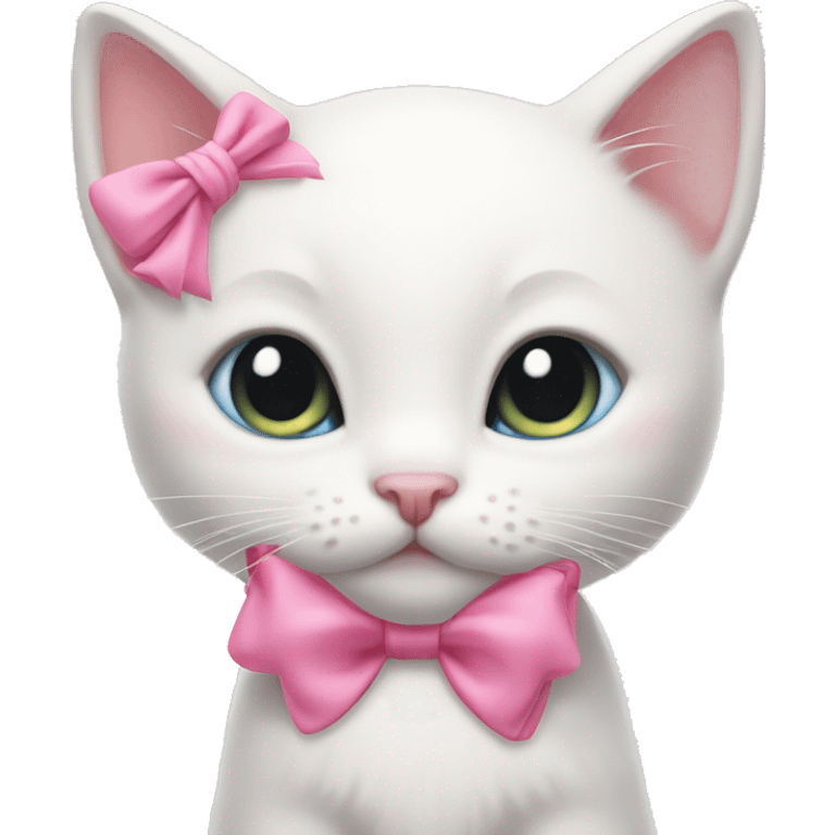 white kitten with pink bow on head and pink bow behind emoji