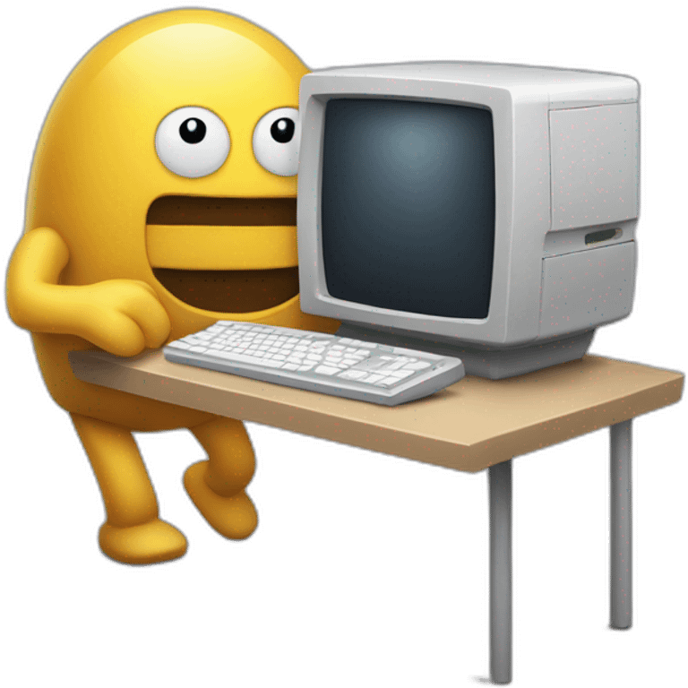 Anthropomorphic computer with arms and legs doing something random emoji