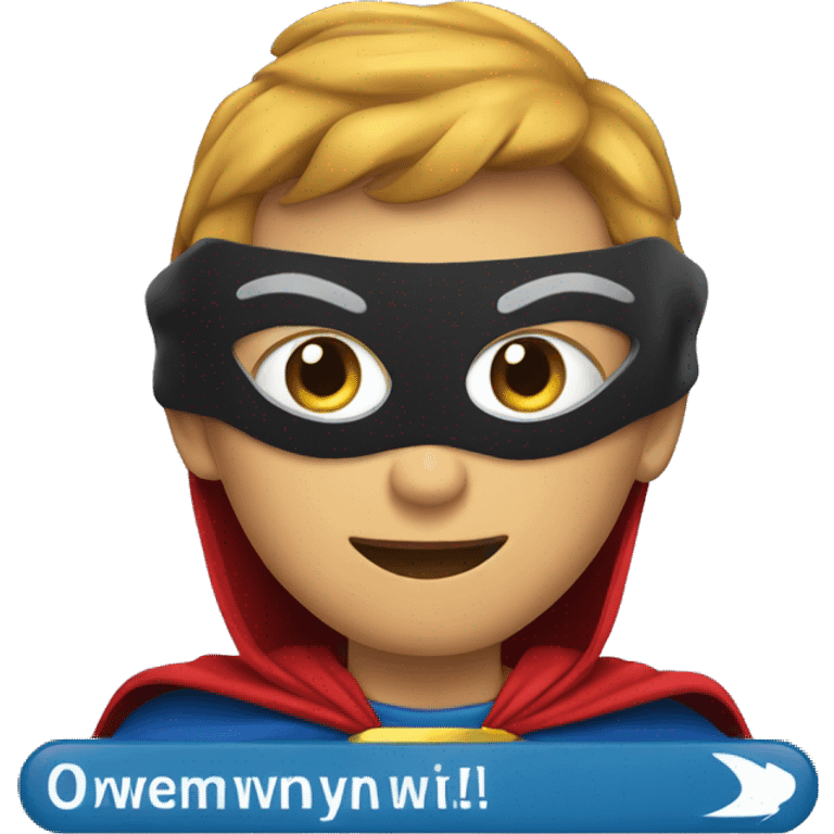 computer screen wearing a superhero cape emoji