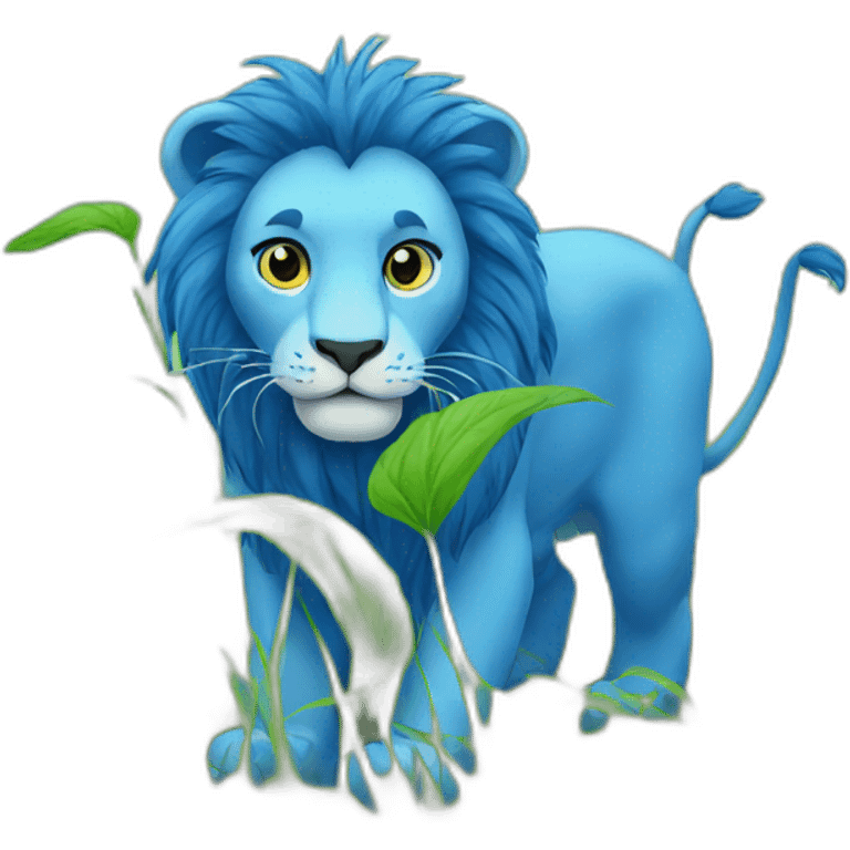 Blue lion eating grass emoji